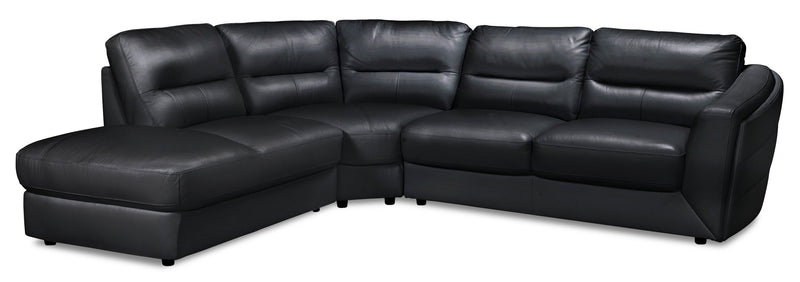 Canborough 3-Piece Genuine Leather Left-Facing Sectional - Black