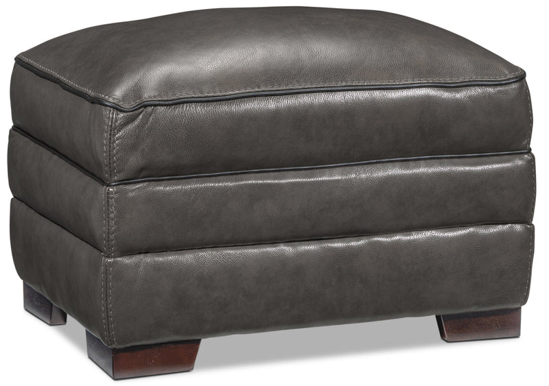 Colton Genuine Leather Ottoman - Charcoal