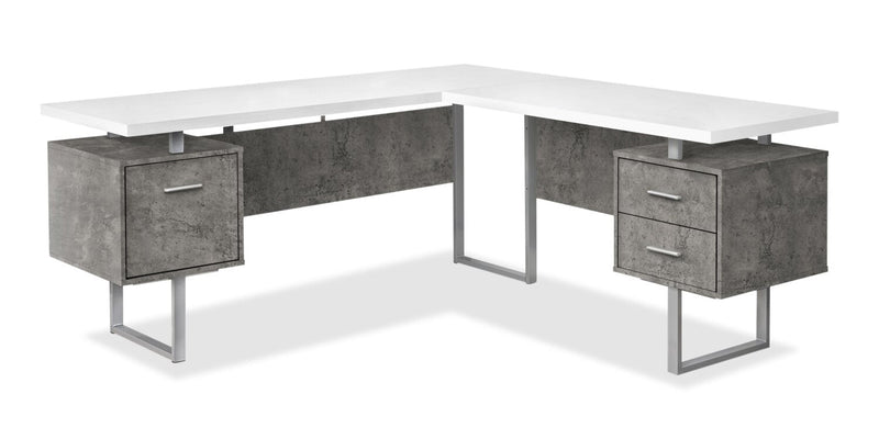 Segundo Reversible L-Shaped Corner Desk - White Concrete-Look