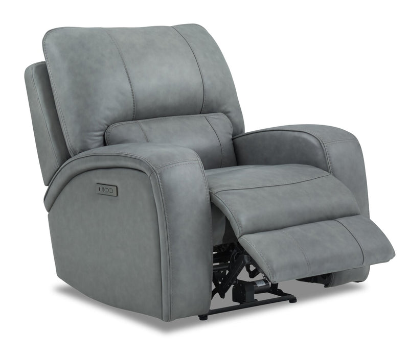Sterling Genuine Leather Power Recliner with Power Headrest - Grey
