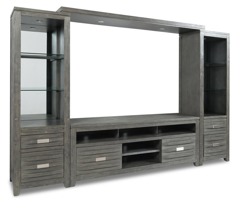 Bronx 4-Piece Entertainment Centre with 70" TV Opening - Grey - Contemporary style Wall Unit in Grey Acacia