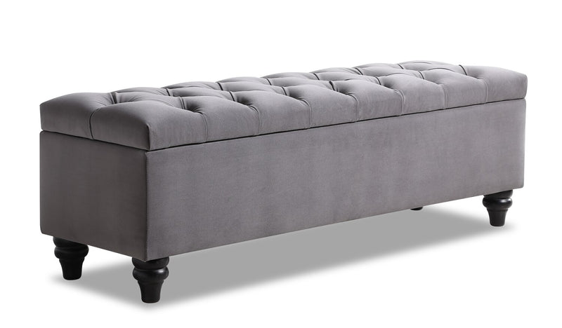 Sage Bench with Storage - Contemporary style Ottoman in Grey Solid Woods, Medium Density Fibreboard (MDF), Plywood