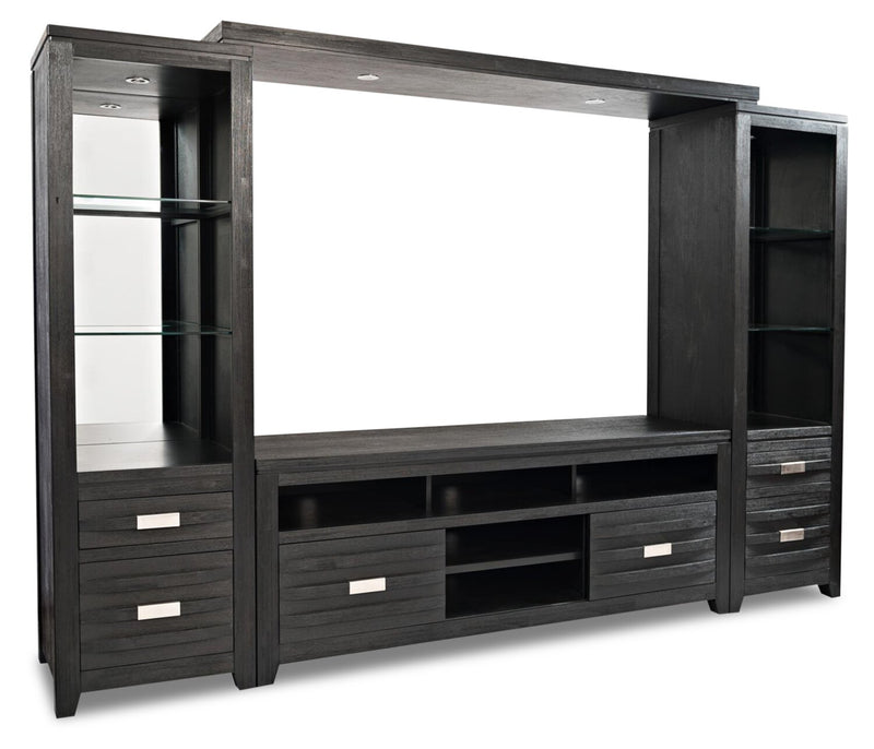 Bronx 4-Piece Entertainment Centre with 60" TV Opening - Charcoal - Contemporary style Wall Unit in Charcoal Acacia