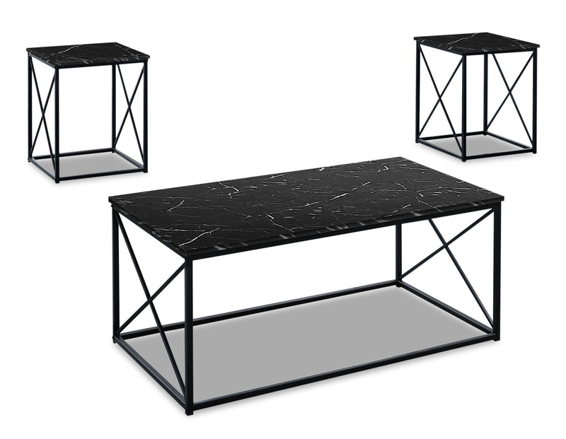 Piercey 3-Piece Coffee and Two End Tables Package - Black