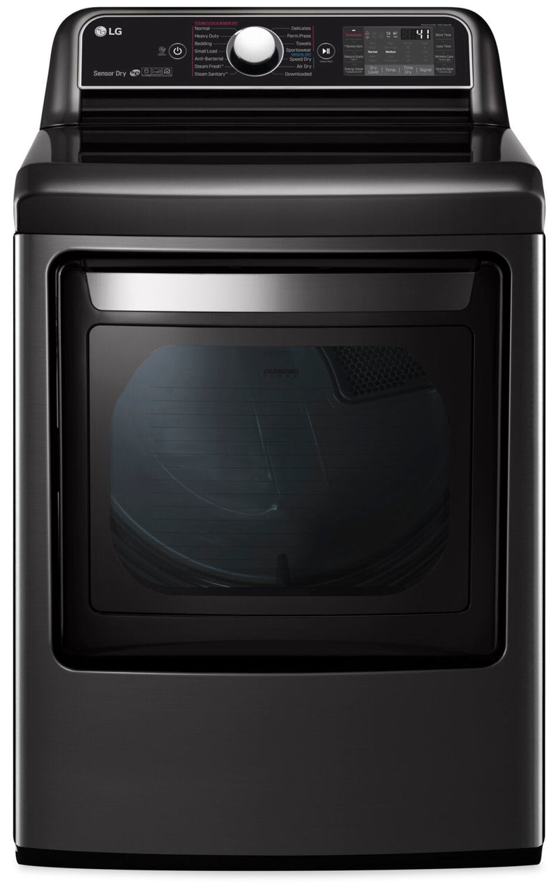 LG 7.3 Cu. Ft. TurboSteam™ Dryer with EasyLoad™ Dual-Opening Door - DLEX7900BE - Dryer in Black Stainless Steel