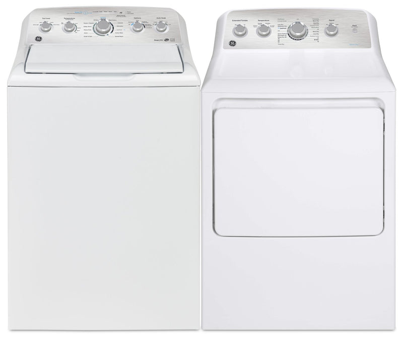 GE 4.9 Cu. Ft. Top Load Washer and 7.2 Cu. Ft. Gas Dryer - White