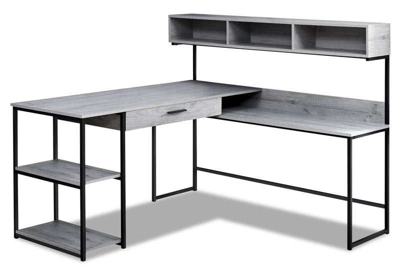 Keller L-Shaped Corner Desk with Hutch - Grey