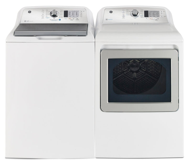 GE 5.2 Cu. Ft. Top-Load Washer and 7.4 Cu. Ft. Electric Dryer with SaniFresh - White