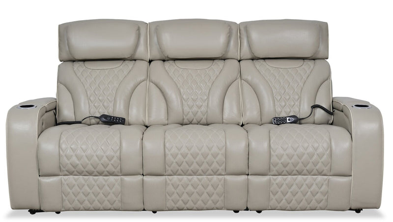 Drake Genuine Leather Power Reclining Sofa with Massage Function and Power Headrests - Grey