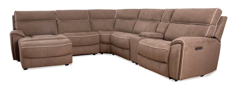 Sunview 6-Piece Faux Suede Left-Facing Power Reclining Sectional - Taupe