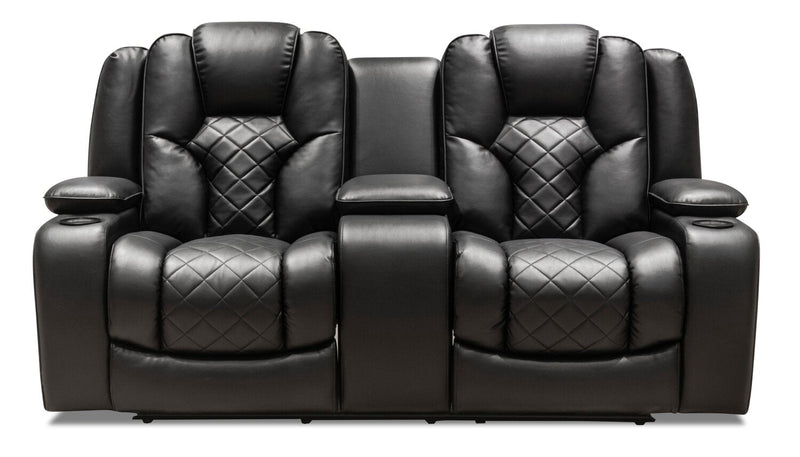 Rye Faux Leather Power Reclining Loveseat with Power Headrest - Black