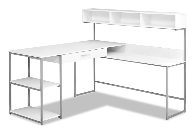 Keller L-Shaped Corner Desk with Hutch - White