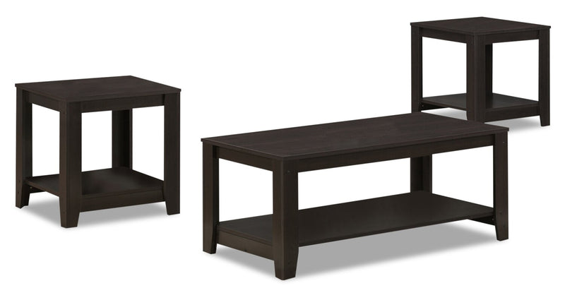 Valin 3-Piece Coffee and Two End Tables Package - Espresso