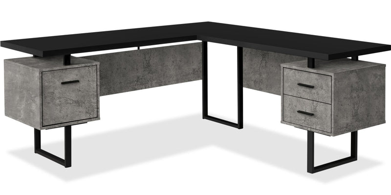 Segundo Reversible L-Shaped Corner Desk - Black Concrete-Look