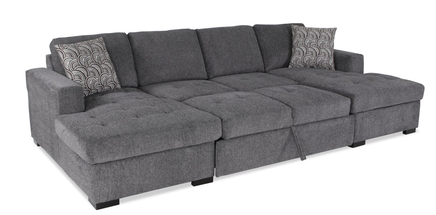 Tales 3 Piece Chenille Sleeper Sectional Sofa with Two Chaises