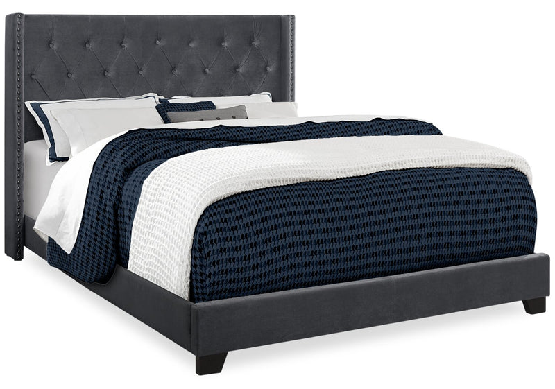 Keystone Velvet Queen Bed - Dark Grey