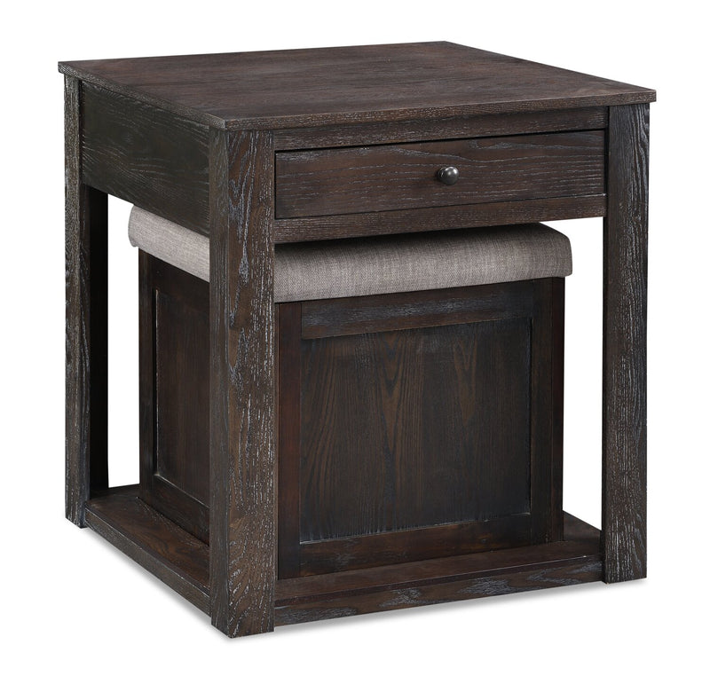 Willy End Table with Ottoman  - Country style End Table in Dark Brown Medium Density Fibreboard (MDF), Pine