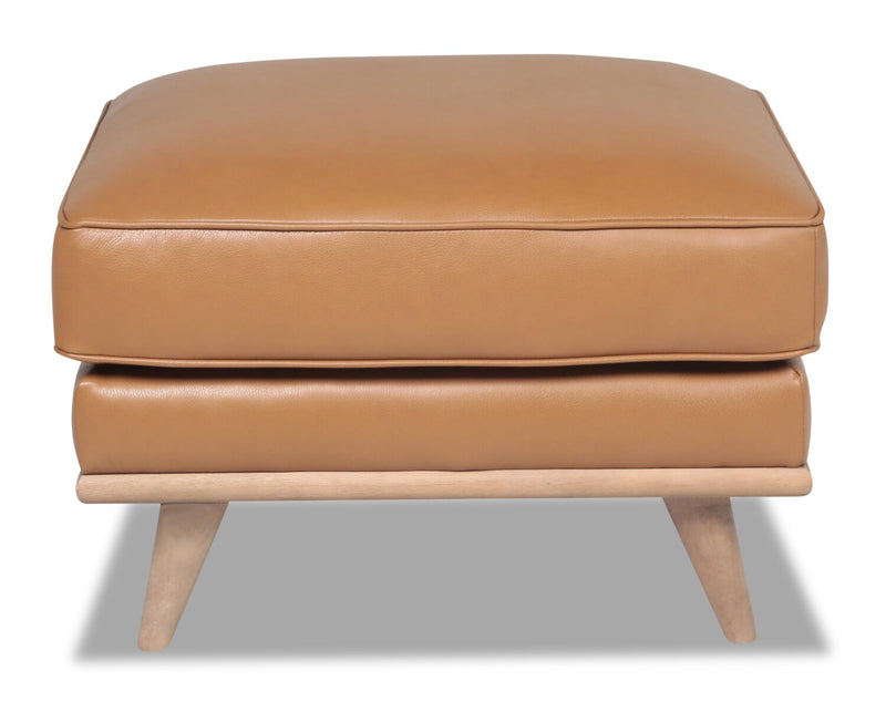 Marlott Top-Grain Genuine Leather Ottoman - Caramel