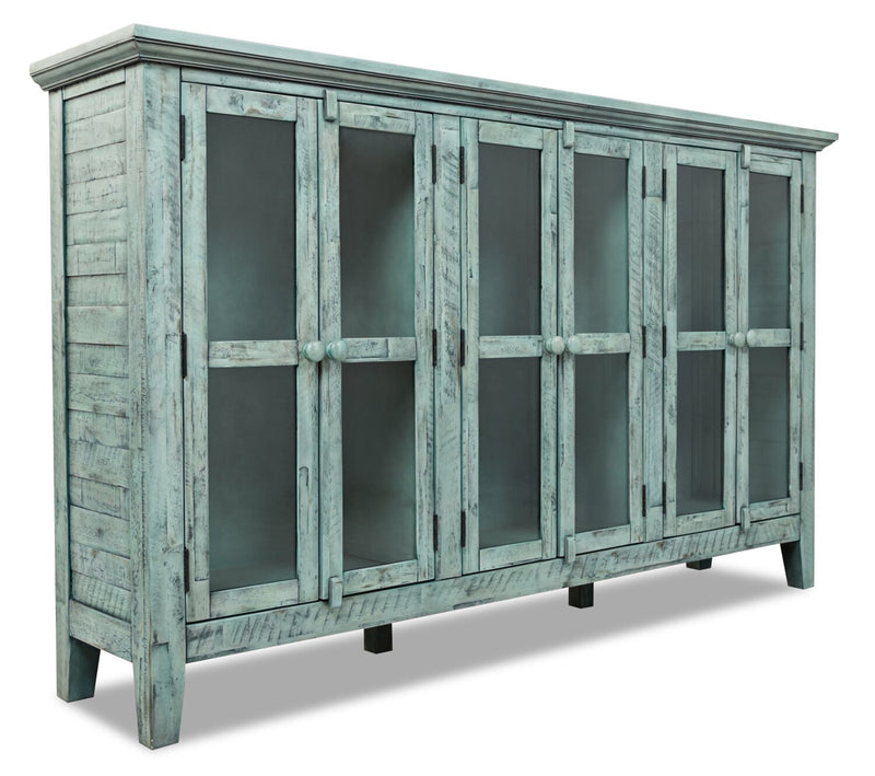 Rocco Blue Accent Cabinet – Large  - Rustic style Accent Cabinet in Vintage blue with green and grey undertones Acacia
