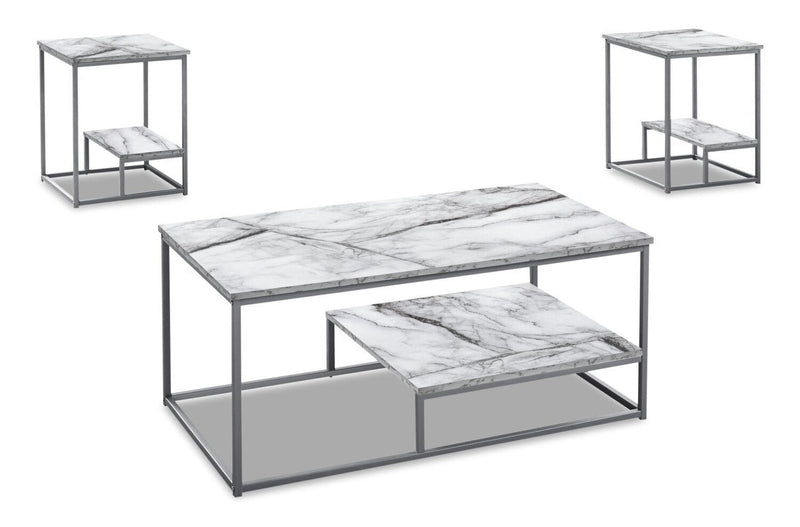 Seward 3-Piece Coffee and Two End Tables Package - White Marble-Look