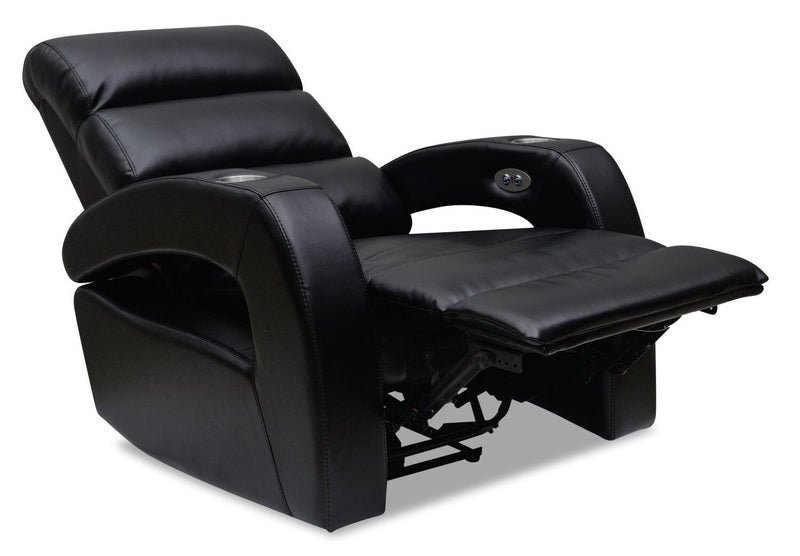 Noam Leather-Look Fabric Power Recliner - Tanner Black