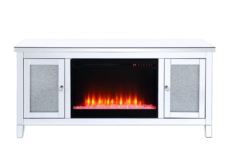 Margo Glam Fireplace  - Glam style Electric Fireplace in Silver Glass, Medium Density Fibreboard (MDF)