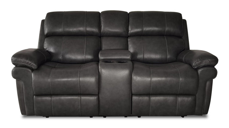 Hohen Genuine Leather Power Reclining Loveseat with Power Headrest - Charcoal