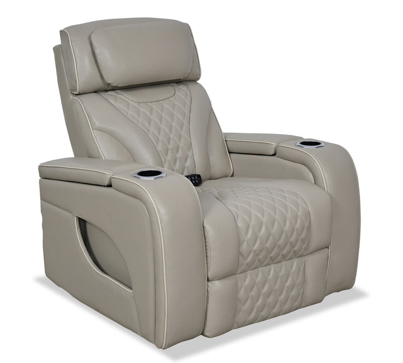 Drake Genuine Leather Power Recliner with Massage Function and Power Headrest - Grey