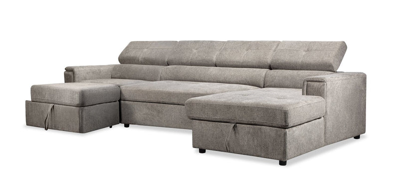 Romilly 3-Piece Linen-Look Fabric Sleeper Sectional with Two Chaises - Grey