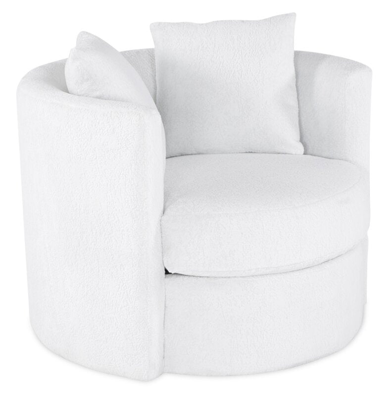 Sofitel Chenille Swivel Cuddler Chair - Plush Heaven