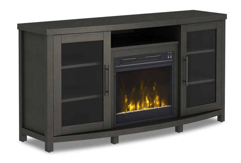 Covelo 54" TV Stand with Crystal Ember and Log Firebox - Grey