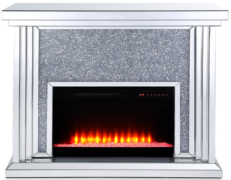 Flint Glam Fireplace  - Glam style Electric Fireplace in Black, Glass, Silver  Medium Density Fibreboard (MDF)