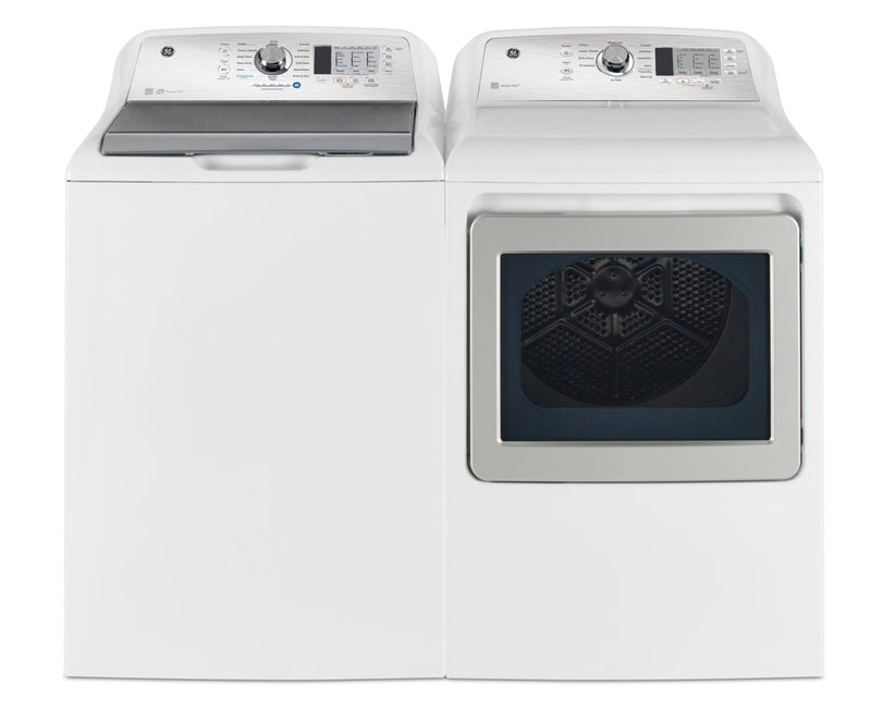 GE 5.3 Cu. Ft. Top-Load Washer and 7.4 Cu. Ft. Electric Dryer with SaniFresh - White