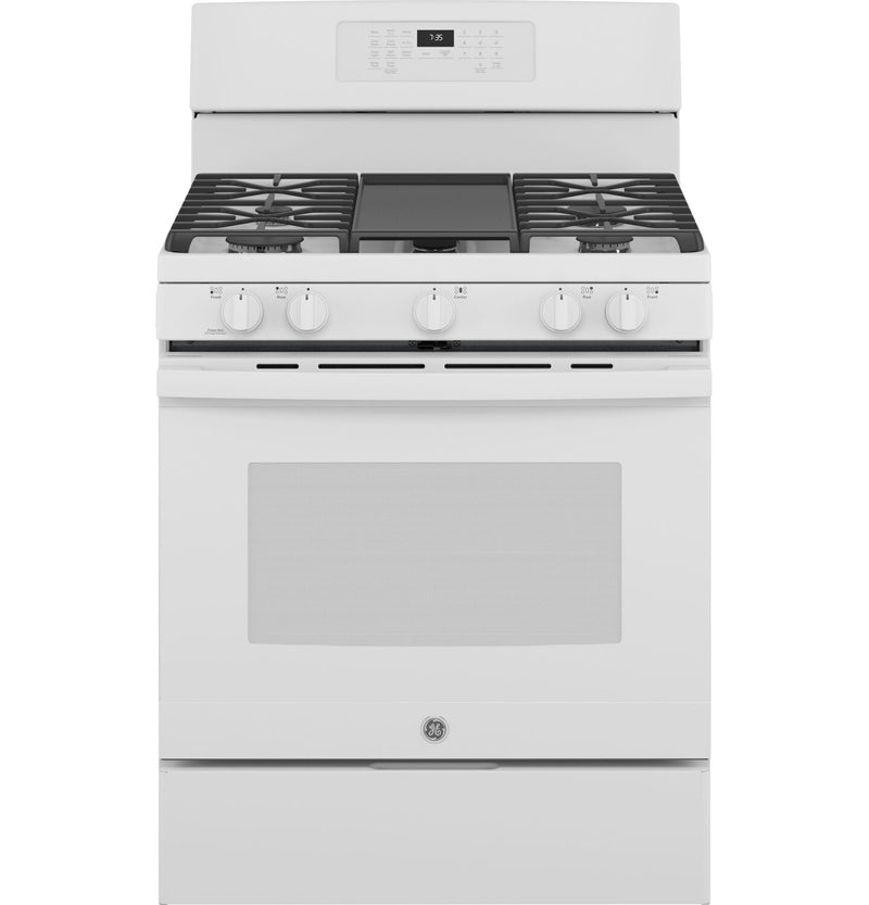 GE 5.0 Cu. Ft. Freestanding Gas Convection Range with No-Preheat Air Fry - JCGB735DPWW