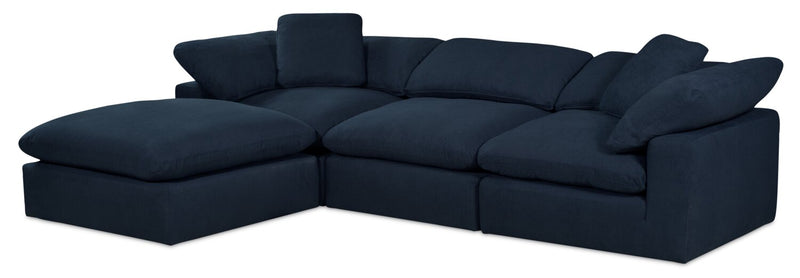 Dalyn 4-Piece Linen-Look Fabric Modular Sectional with Ottoman - Navy