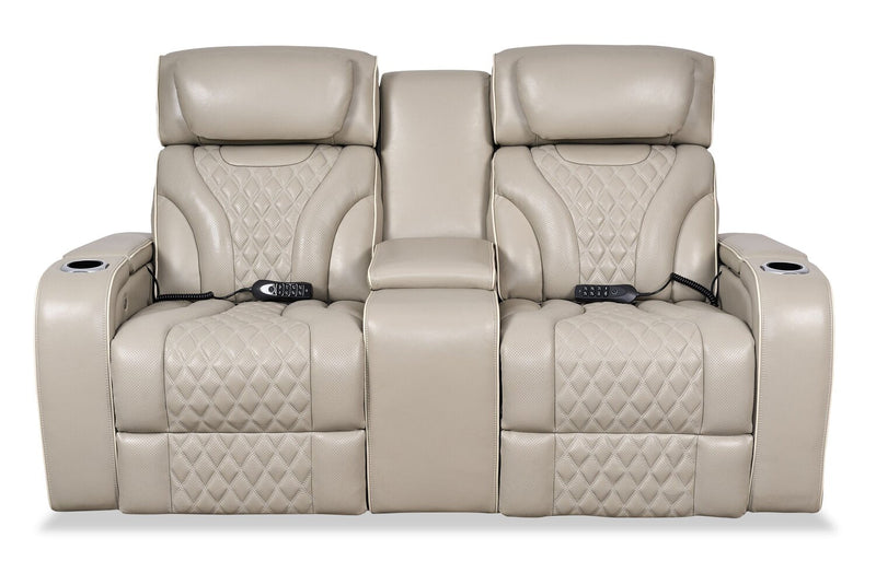Drake Genuine Leather Power Reclining Loveseat with Massage Function and Power Headrests - Grey