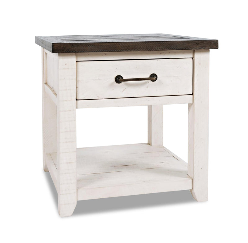 Morgan End Table - White - Country, Rustic style End Table in Vintage white and brown Reclaimed Wood, Pine, Plywood