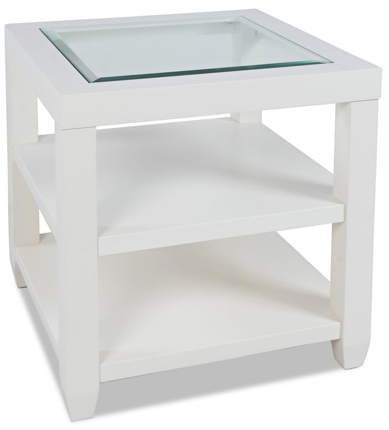 Corey End Table - White - Modern style End Table in White Acacia, Glass