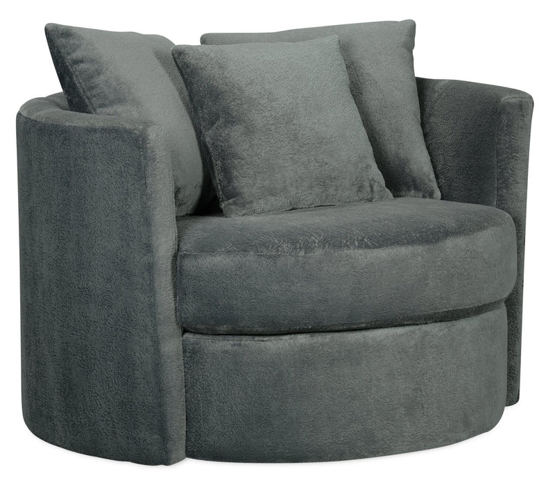 Ellis Chenille Swivel Cuddler Chair - Plush Thunder