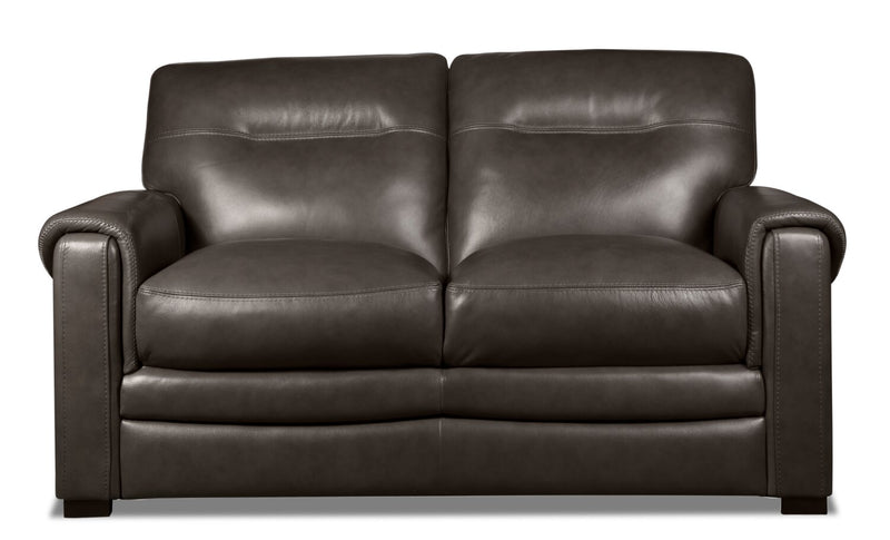 Adoro Genuine Leather Loveseat - Grey - Modern style Loveseat in Grey Plywood, Solid Woods