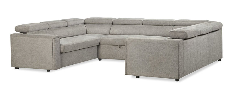 Romilly 3-Piece Linen-Look Fabric Sleeper Sectional with Two Sofas - Grey