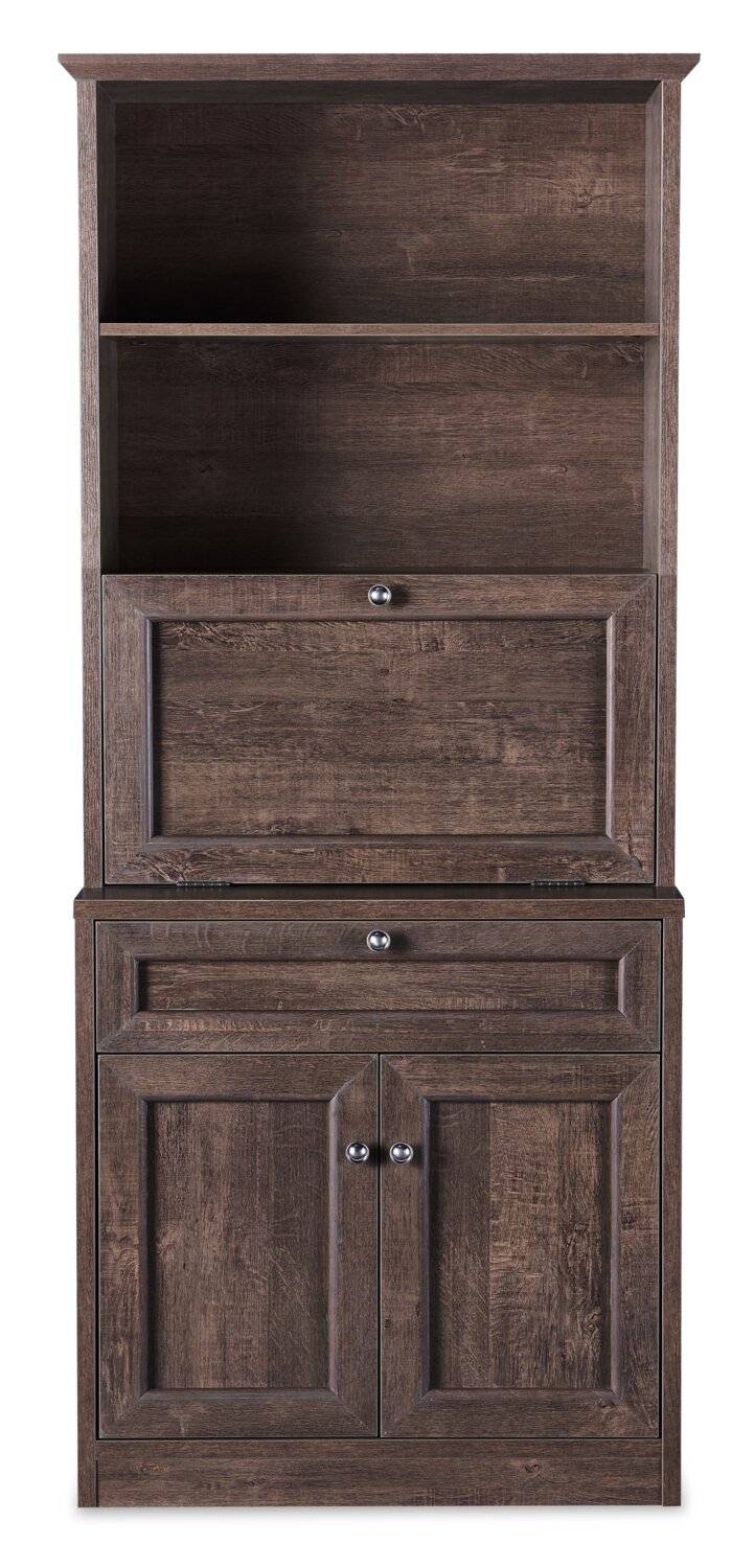Petal Fold-Down Desk with Bookcase - Walnut Oak