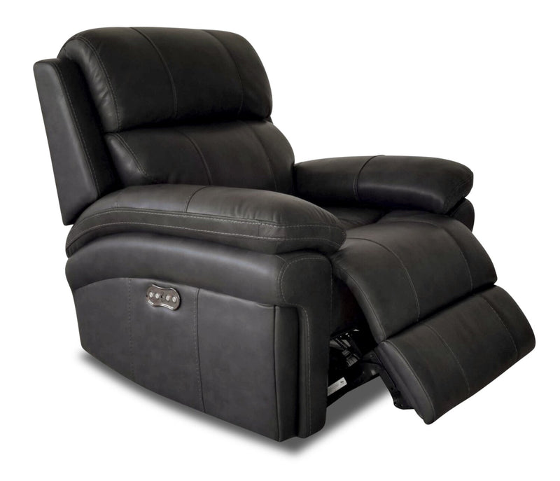 Hohen Genuine Leather Power Recliner with Power Headrest - Charcoal
