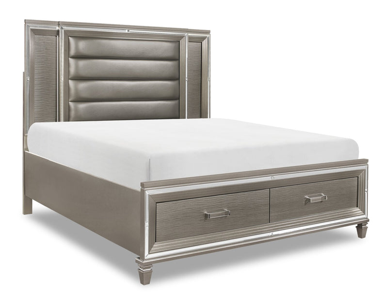 Max King Storage Bed - Silver - Glam style Bed in Silver Asian Hardwood, Medium Density Fibreboard (MDF), Plywood