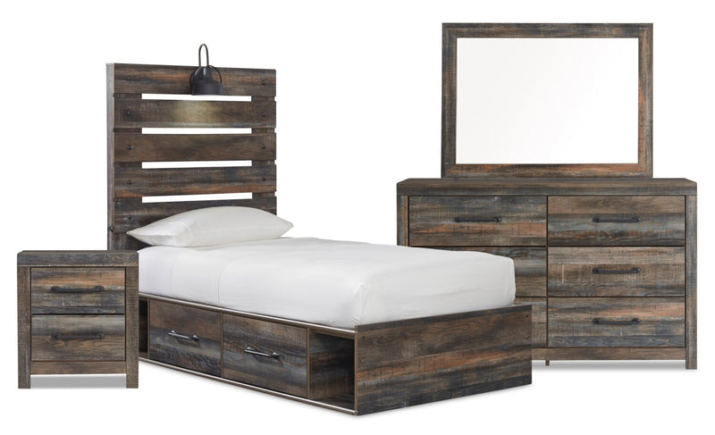 Naylon 6-Piece Twin Bedroom Set with Side Storage - Brown