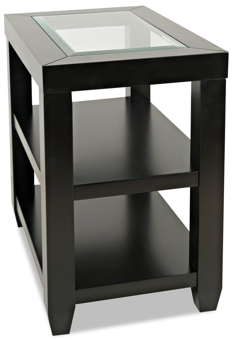 Corey Chairside Table - Black - Modern style End Table in Black Acacia, Glass