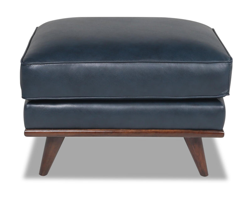 Marlott Top-Grain Genuine Leather Ottoman - Navy