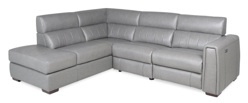 Lonleaf 3-Piece Genuine Leather Left-Facing Power Reclining Sectional - Grey