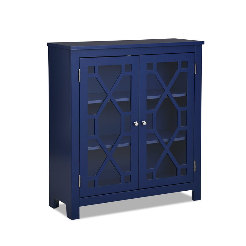 Clary Accent Cabinet - Navy - Traditional style Accent Cabinet in Navy Engineered Wood, Glass, Plywood