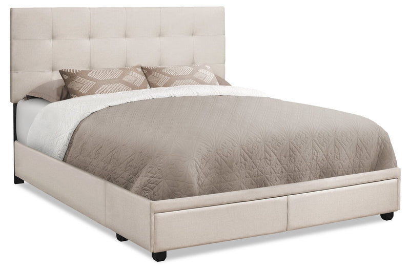 Minka Queen Bed with Storage - Beige - Contemporary style Bed in Beige Medium Density Fibreboard (MDF), Solid Woods